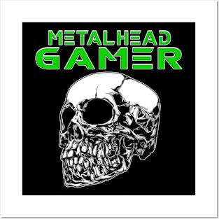 Metalhead Gamer Quarter Skull Green Posters and Art